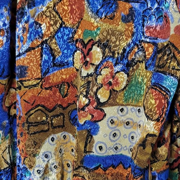 VTG Women's Alli Petites Of Cali Size 14 Golden Floral Button Down Top Jacket - Picture 7 of 12